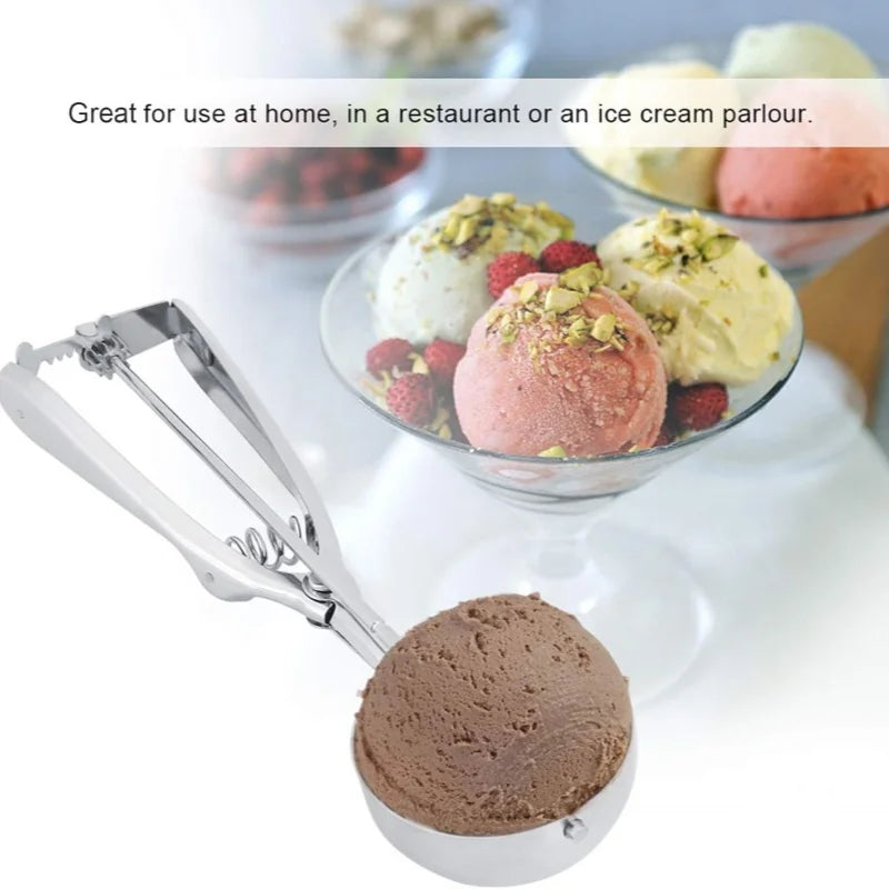 1PC Stainless Steel Ice Cream Scoop Cookie Dough Spoon Fruit Potato Digging Ball Spring Handle Ice Tray Mold Kitchen Accessories