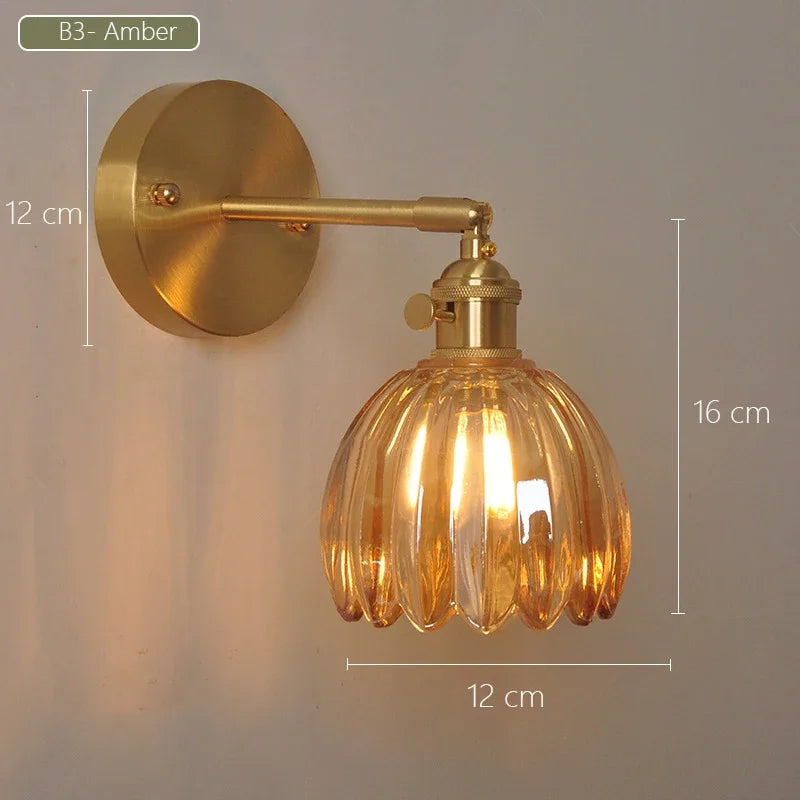 Modern Japanese Retro Floral Glass Wall Lamp Modern Simple Bedside Lamp For Bedroom Study Led Mirror Light Nordic Wall Sconce