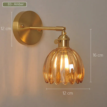 Modern Japanese Retro Floral Glass Wall Lamp Modern Simple Bedside Lamp For Bedroom Study Led Mirror Light Nordic Wall Sconce