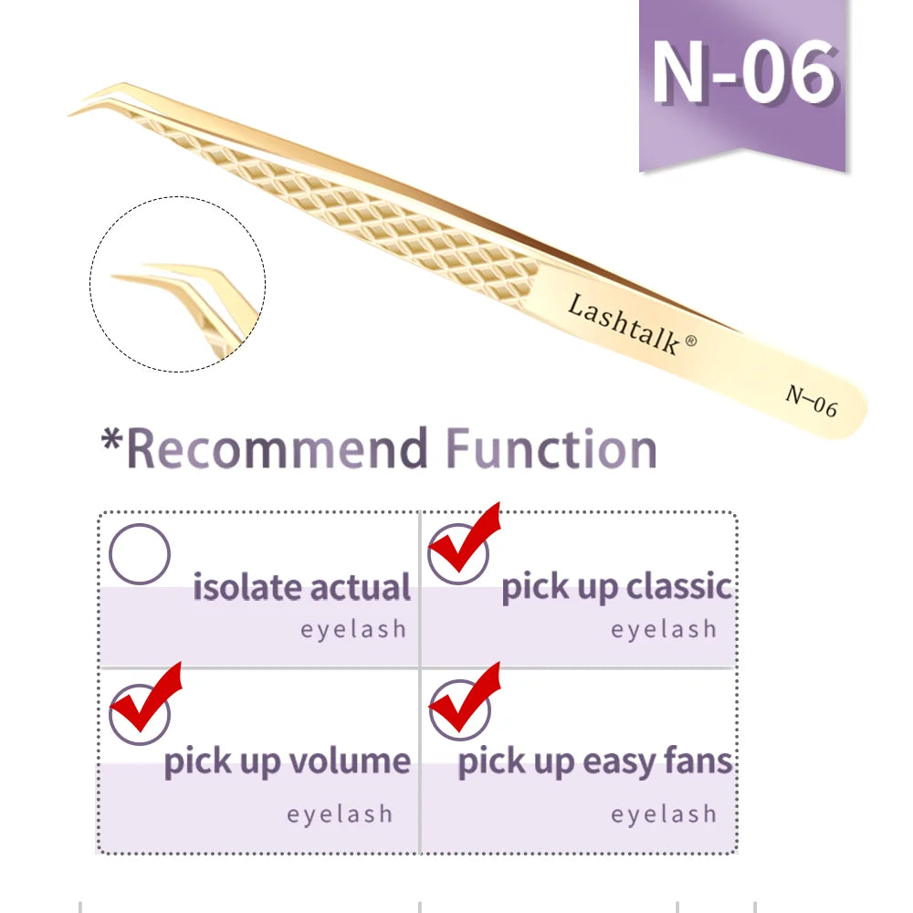 Lashtalk Precision Fiber Tip Tweezer Eyelash Extensions Diamond Grip Anti-Slip Premium Gold Stainless Steel Makeup From Nagaraku RELUX.STORE
