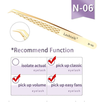 Lashtalk Precision Fiber Tip Tweezer Eyelash Extensions Diamond Grip Anti-Slip Premium Gold Stainless Steel Makeup From Nagaraku RELUX.STORE