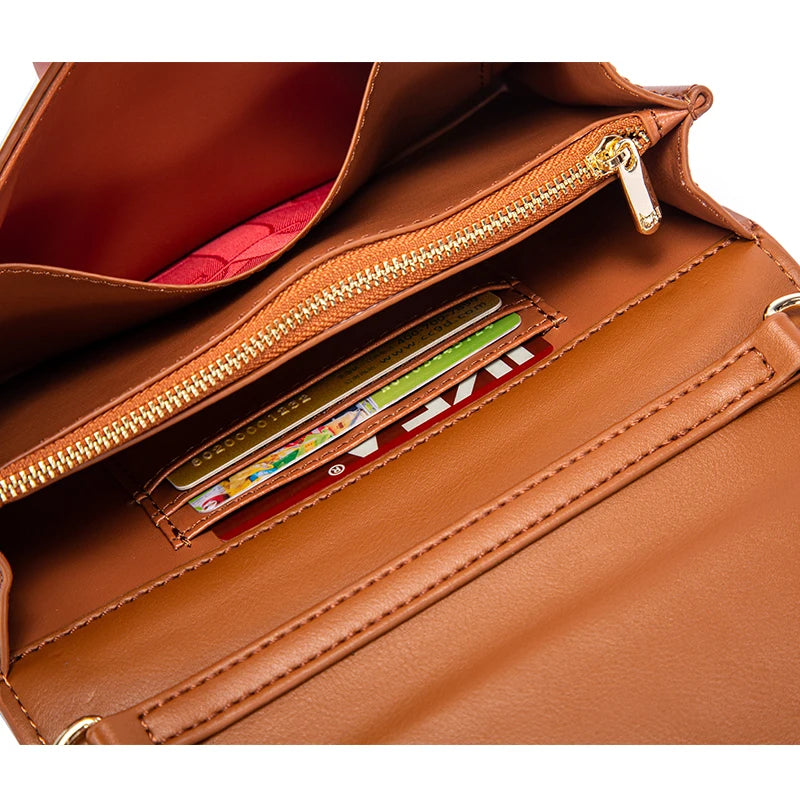 CHCH Women's Shoulder Bag New Magnetic Flip Chain Bag Brown Small Square Bag Wallet RELUX.STORE