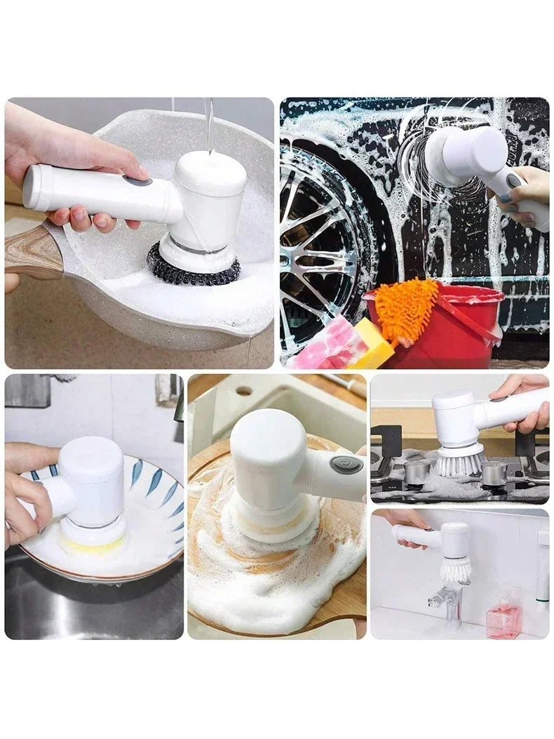 Electric Spin Scrubber Cordless Spin Scrubber with 5 Replaceable Brush Heads and Adjustable Extension Handle,5 in 1CleaningBrush