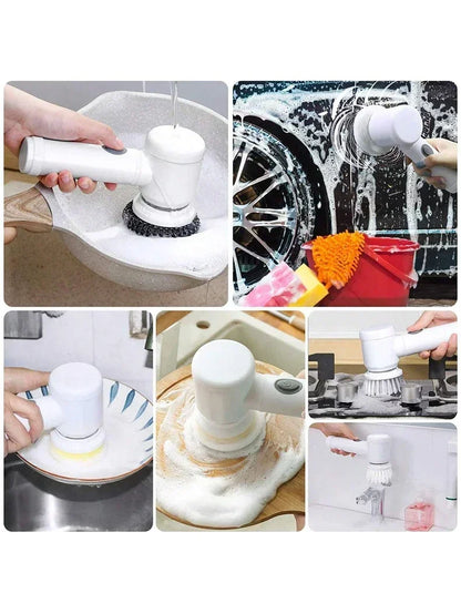 Electric Spin Scrubber Cordless Spin Scrubber with 5 Replaceable Brush Heads and Adjustable Extension Handle,5 in 1CleaningBrush
