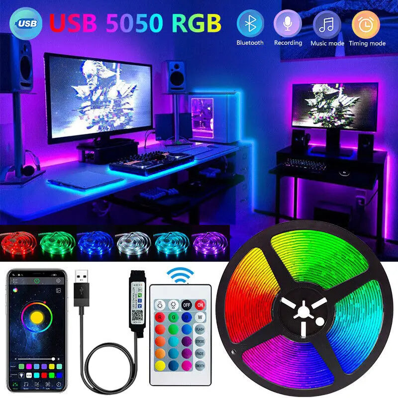 Bluetooth LED Strip Lights Smart SMD 5050 APP Remote Control Flexible Ribbon Diode Lamp Tape TV Backlights Game Room Home Decor RELUX.STORE