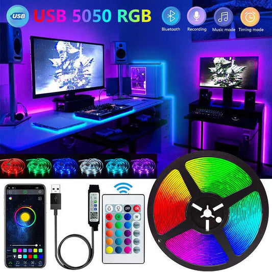 Bluetooth LED Strip Lights Smart SMD 5050 APP Remote Control Flexible Ribbon Diode Lamp Tape TV Backlights Game Room Home Decor RELUX.STORE