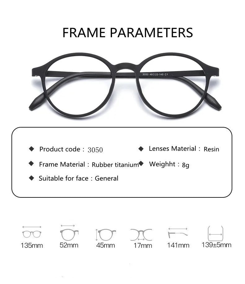 Ultralight Titanium Alloy TR90 Reading Glasses For Men And Women Retro Round Anti blue Light Presbyopia Glasses 0 +100 +150 +250 RELUX.STORE