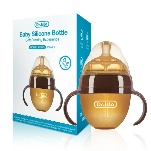 🍼✨ Portable Baby Silicone Feeding Bottle with Handle – 150ml/250ml Newborn Drop-Resistant BPA-Free Bottle 👶