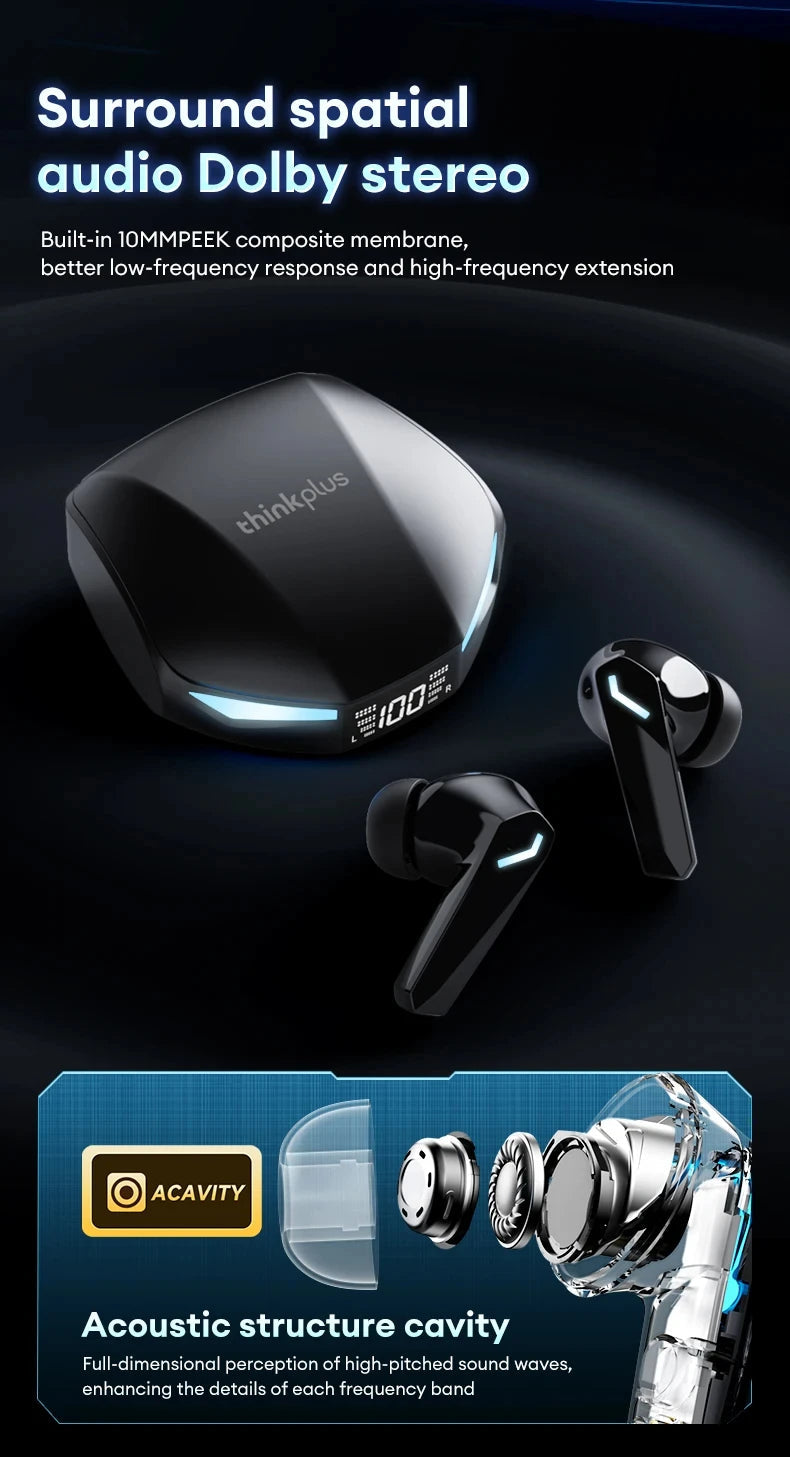 Lenovo XT53 Wireless Upgrade Bluetooth 5.4 Earphones Ultra Long Endurance Low Latency Gaming Headset LED Digital Display Earbuds RELUX.STORE