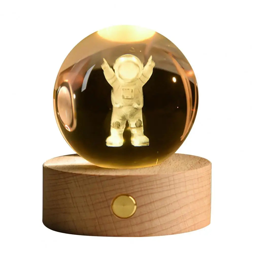 6cm Faux Crystal Ball Light Calming Night Light Clear Lighted Stellar Galaxy Spheres With Wooden Base For Bedside Table Desk
