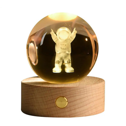 6cm Faux Crystal Ball Light Calming Night Light Clear Lighted Stellar Galaxy Spheres With Wooden Base For Bedside Table Desk