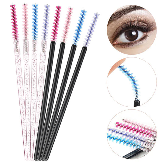 NEW 50Pcs Makeup Eyelash Brushes Disposable Crystal Eyebrow brush Diamond Handle Mascara Wand Applicator Lashes Extension Tools RELUX.STORE