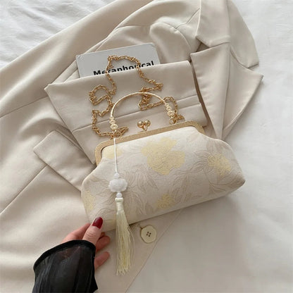 Flower Pattern Chinese Style Handbag Cheongsam Accessories Elegant Hanfu Clutch Bag Single Shoulder with Pendant RELUX.STORE