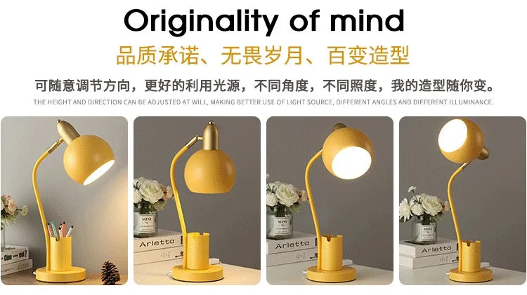 Nordic Iron Art LED Macaron Desk Lamp Eye Protection Dimming Metal Pen Holder Table Lamp Living Room Bedroom Home Decor Lighting