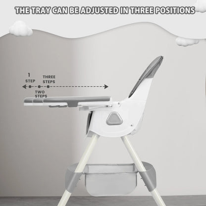 Foldable Baby High Chair 6 Months Plus, with Large Antislip Pad & ToyRack, Easy to Clean Feeding , E500