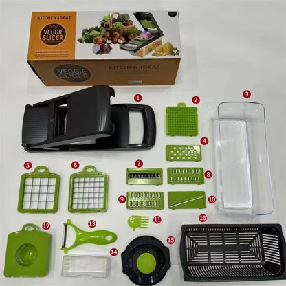 12/16Pcs Vegetable Cutter Multifunctional Slicer Fruit Potato Peeler Carrot Grater Kitchen Accessories Basket Vegetable Slicer
