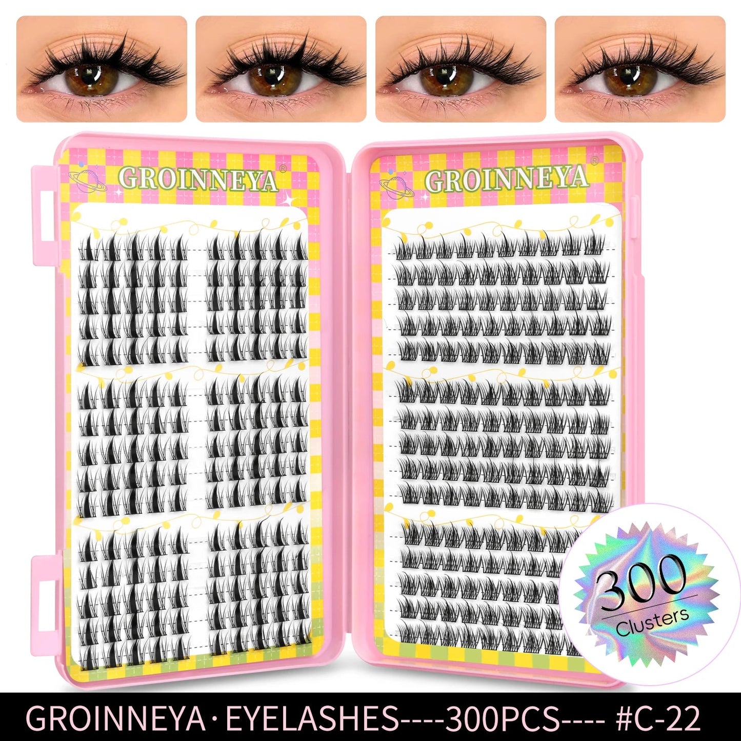 GROINNEYA Eyelashes Clusters 320 pcs Natural Eyelash extension Cluster Lashes Volume Mixed Tray Lashes Cluster Natural Lashes RELUX.STORE