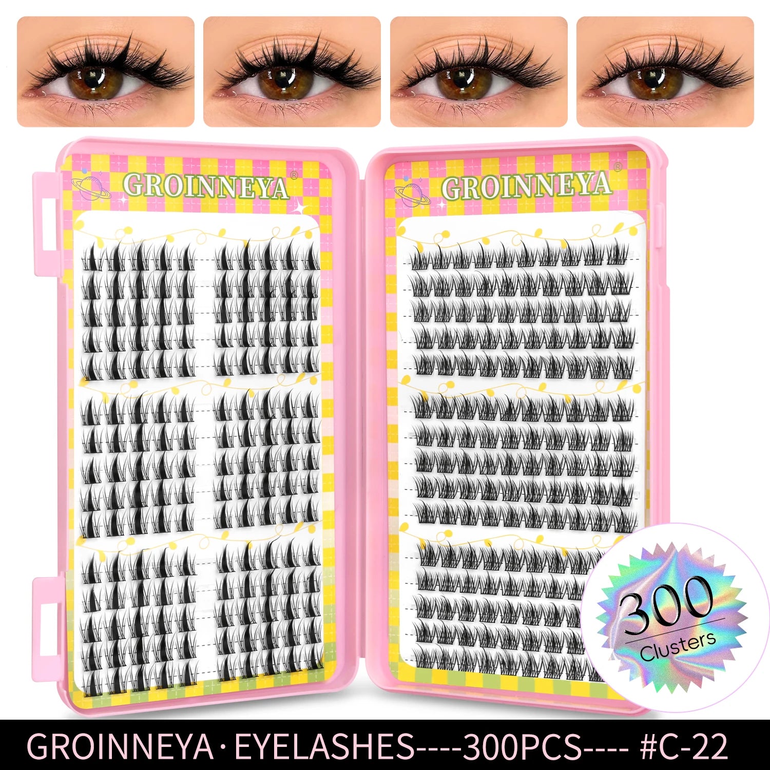 GROINNEYA Eyelashes Clusters 320 pcs Natural Eyelash extension Cluster Lashes Volume Mixed Tray Lashes Cluster Natural Lashes RELUX.STORE