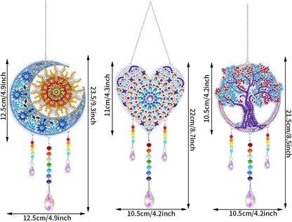 1 Acrylic Double-sided Super Flash Crystal Diamond Painting Captures Scenery Sun Moon Heart Tree Pattern DIY Wind Chimes