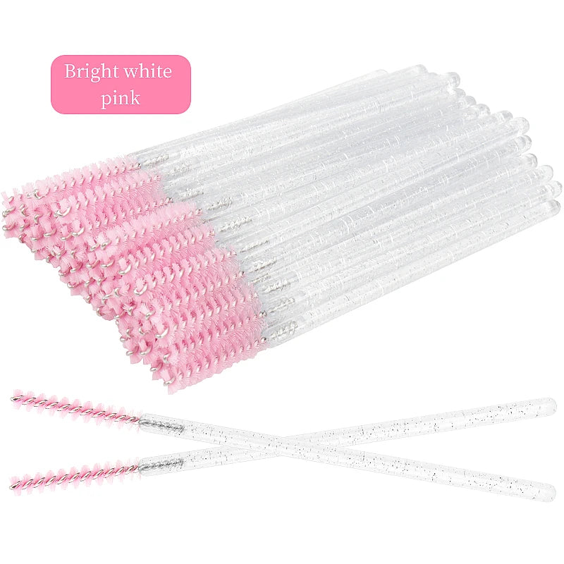 NEW 50Pcs Makeup Eyelash Brushes Disposable Crystal Eyebrow brush Diamond Handle Mascara Wand Applicator Lashes Extension Tools RELUX.STORE