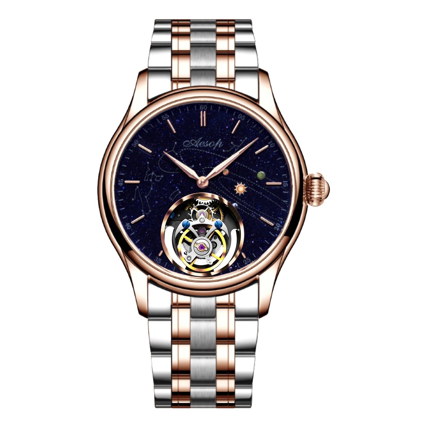 AESOP Mens Luxury Real Flying Tourbillon Mechanical Sapphire Waterproof Watch Skeleton Watches for Men Wristwatches Male 2025 A
