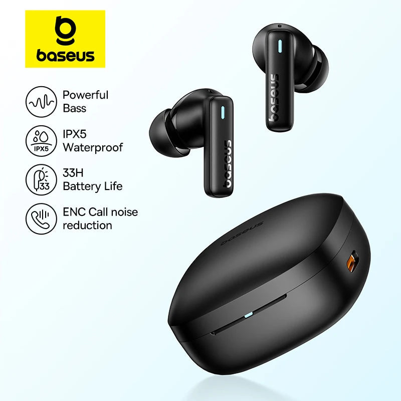 Baseus Bowie E19 Wireless Earphones Bluetooth 5.3 Big Bass 12mm Drivers IPX5 Waterproof Earbuds 33Hrs Battery Life Headphones RELUX.STORE