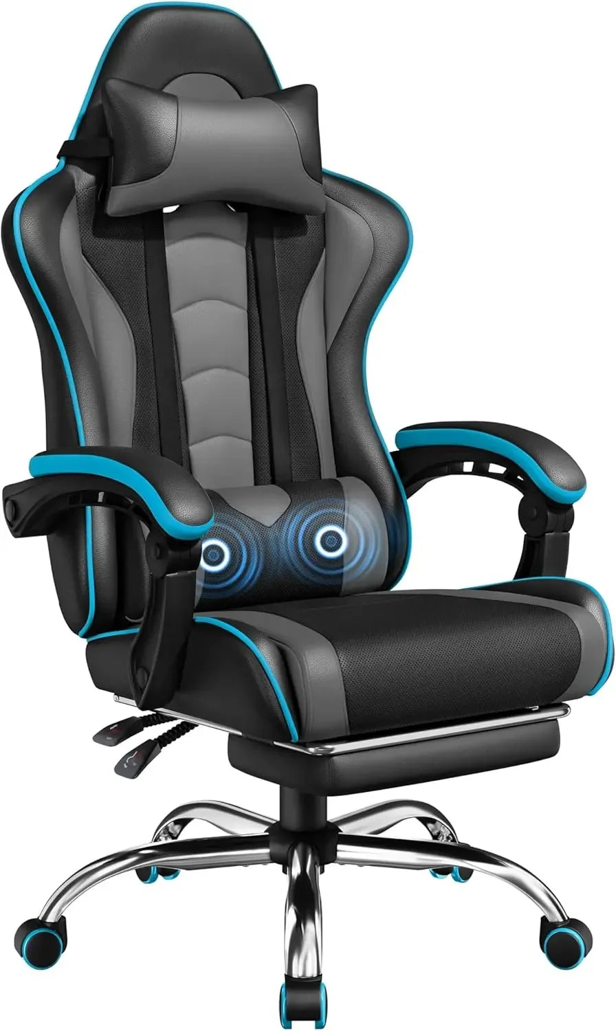 Gaming Chair, Video Game Chair with Massage Lumbar Support and Footrest Height Adjustable Ergonomic Computer Gaming Chair