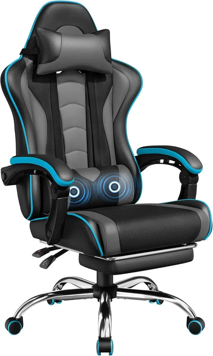 Gaming Chair, Video Game Chair with Massage Lumbar Support and Footrest Height Adjustable Ergonomic Computer Gaming Chair