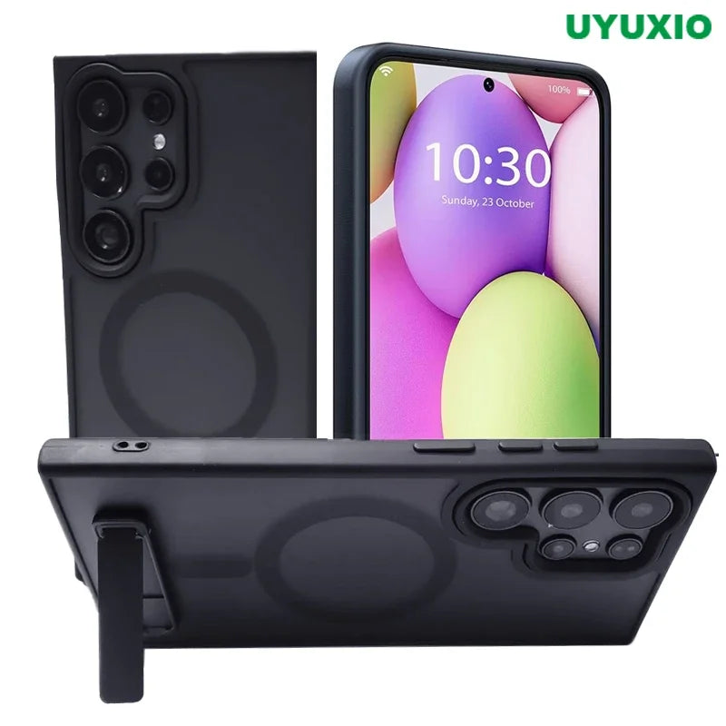 UYUXIO Magnetic Stand Mobile Phone Case for Samsung Galaxy S25 Ultra S24 S23 FE S22 Plus Cover with Kickstand Cases with Holder RELUX.STORE
