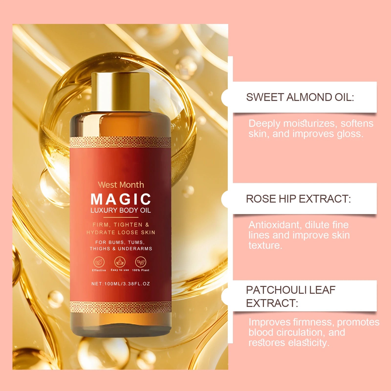Body Firming Oil Deep Moisturizing Dry Skin Improve Sagging Skin Tightening Chest Thighs Nourishing Magic Luxury Body Care 100ml RELUX.STORE