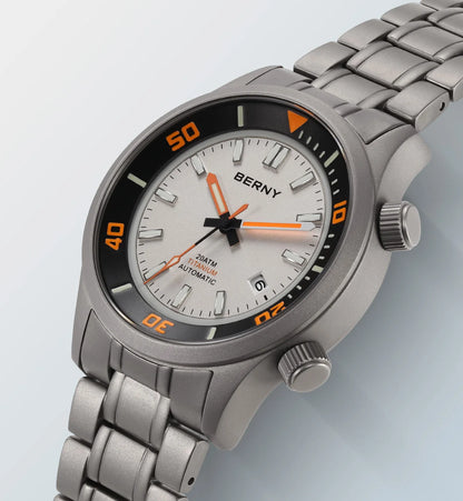 BERNY Automatic Full Titanium Diver Watch for Men Supper Luminous Sappire AR coated Miyota 8215 Compressor Mechanical Dive Watch