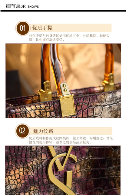 2025 New Arrival All-match Crocodile Pattern Atmospheric Middle-aged Women's Bag Large Capacity Portable Tote Bag Handbags RELUX.STORE