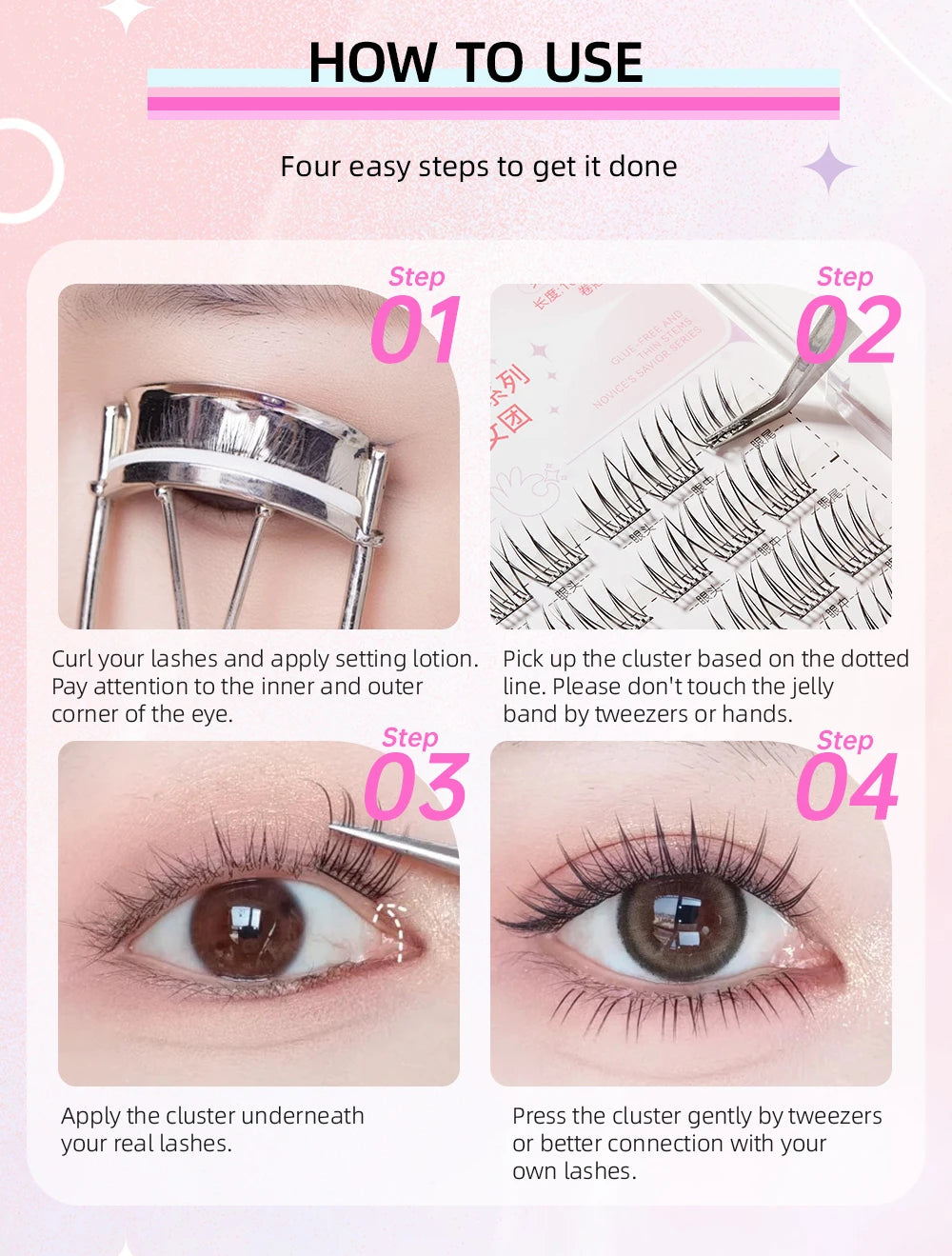 Yelix Self-adhesive Glue Free False Eyelashes Reusable DIY Segmented DIY Lashes Clusters No Glue Needed Natural Soft Lashes RELUX.STORE