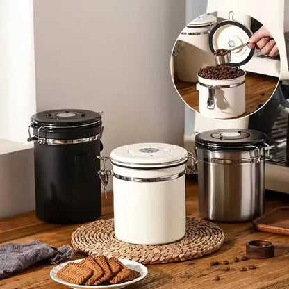 304 Stainless Steel Coffee Beans Vacuum Storage Jar with Spoon Large Capacity Airtight Container Grains Nut Keep Fresh Storage