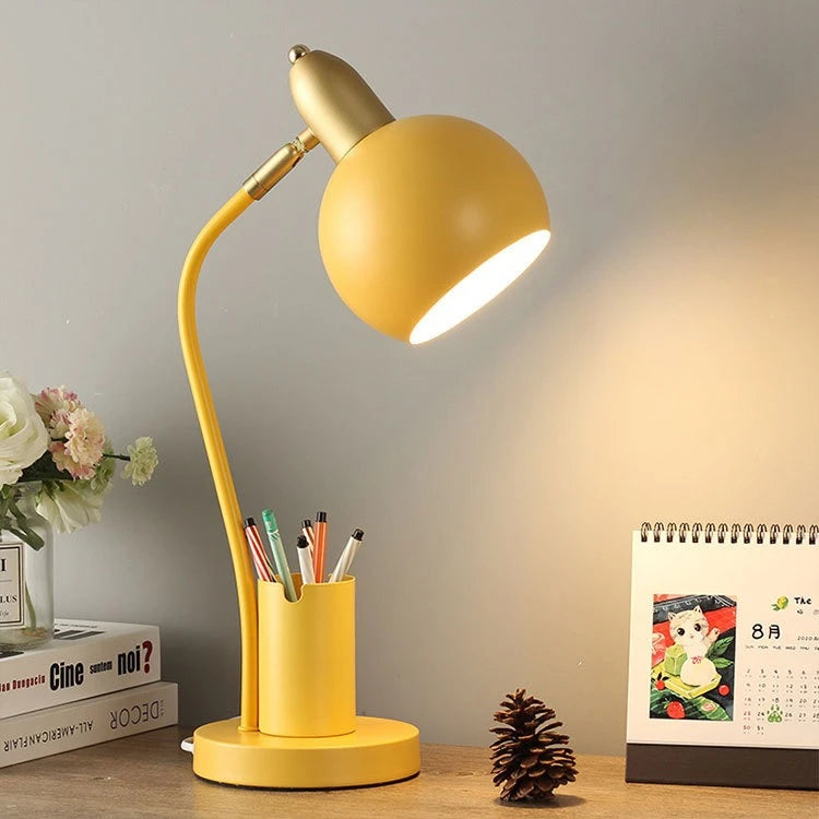 Nordic Iron Art LED Macaron Desk Lamp Eye Protection Dimming Metal Pen Holder Table Lamp Living Room Bedroom Home Decor Lighting