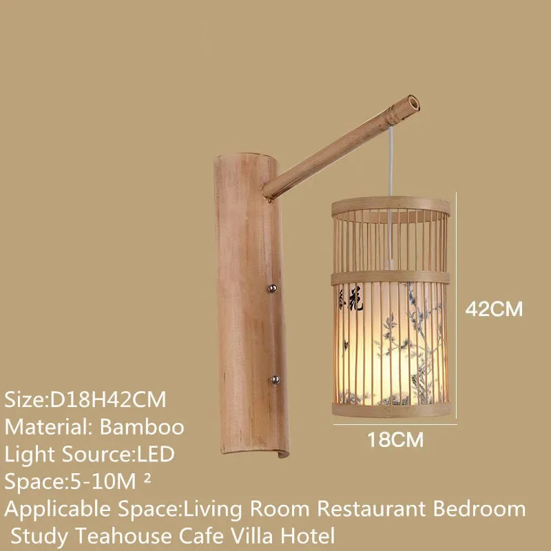SAMAN Modern Bamboo Art Wall Lamp Bamboo Weaving Creative Living Room Restaurant Bedroom StudyTea Homestay LED Retro Wall Light