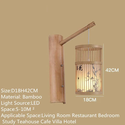 SAMAN Modern Bamboo Art Wall Lamp Bamboo Weaving Creative Living Room Restaurant Bedroom StudyTea Homestay LED Retro Wall Light