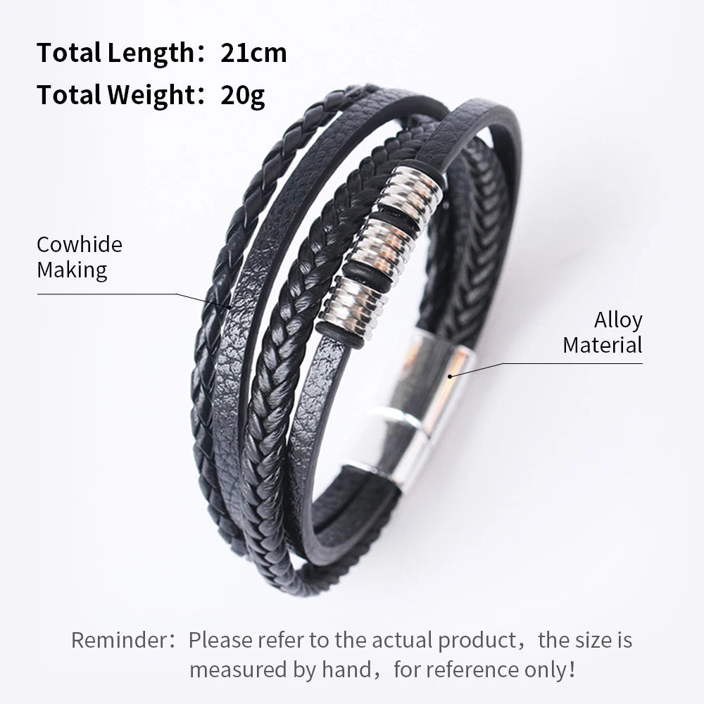 Trendy Leather Bracelets For Men Stainless Steel Bracelet 21CM Multilayer Braided Rope Bracelets for Male Jewelry Gifts RELUX.STORE