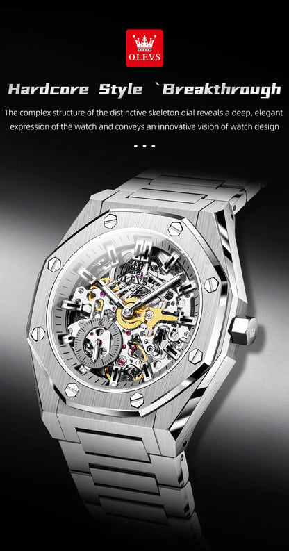 OLEVS Men's Watch Top Brand Luxury Hollowing Automatic Mechanical Watch Waterproof Luminous Watch for Men Gift Clock