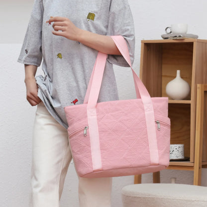 Ladies' Handbag, Cotton Plaid Tote Bag, Quilted and Filled Yoga Fitness Bag, Travel Commuter Shoulder Bag