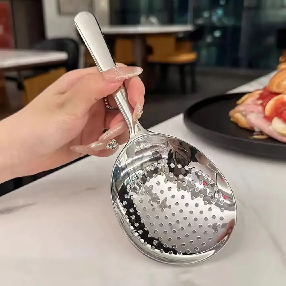 1Pc Stainless Steel Ladles For Serving Soup Rice Serving Spoon Drain Hole Heat Insulated Handle Kitchen Utensils For Daily Use