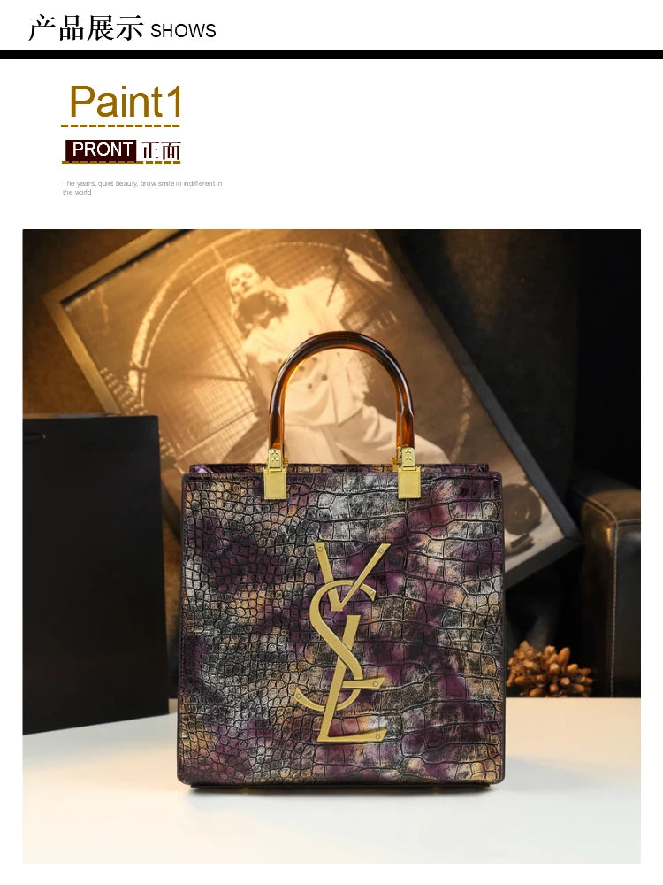 2025 New Arrival All-match Crocodile Pattern Atmospheric Middle-aged Women's Bag Large Capacity Portable Tote Bag Handbags RELUX.STORE