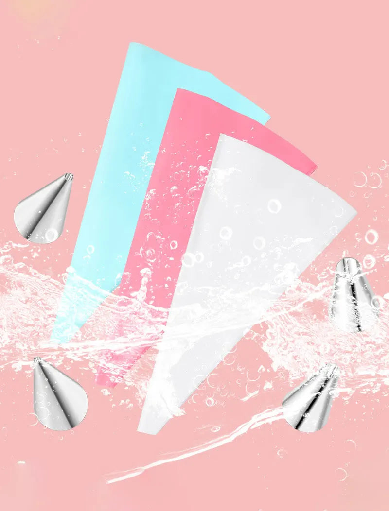 Multifunctional Cake Decorating Tools Silicone Pastry Bag Stainless Steel Cake Mouth Reusable Silicone Bag Tools Pastry Nozzle