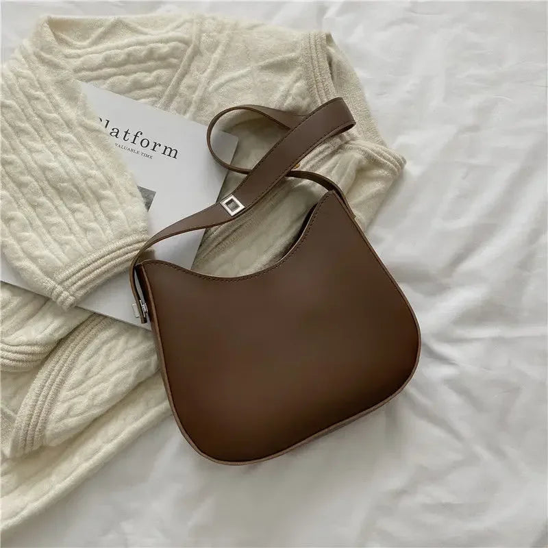 New Trendy and Fashionable Shoulder Underarm Bag PU Leather Solid Color Tote Handbag Luxury Brand Female Portable Shoulder Bag RELUX.STORE