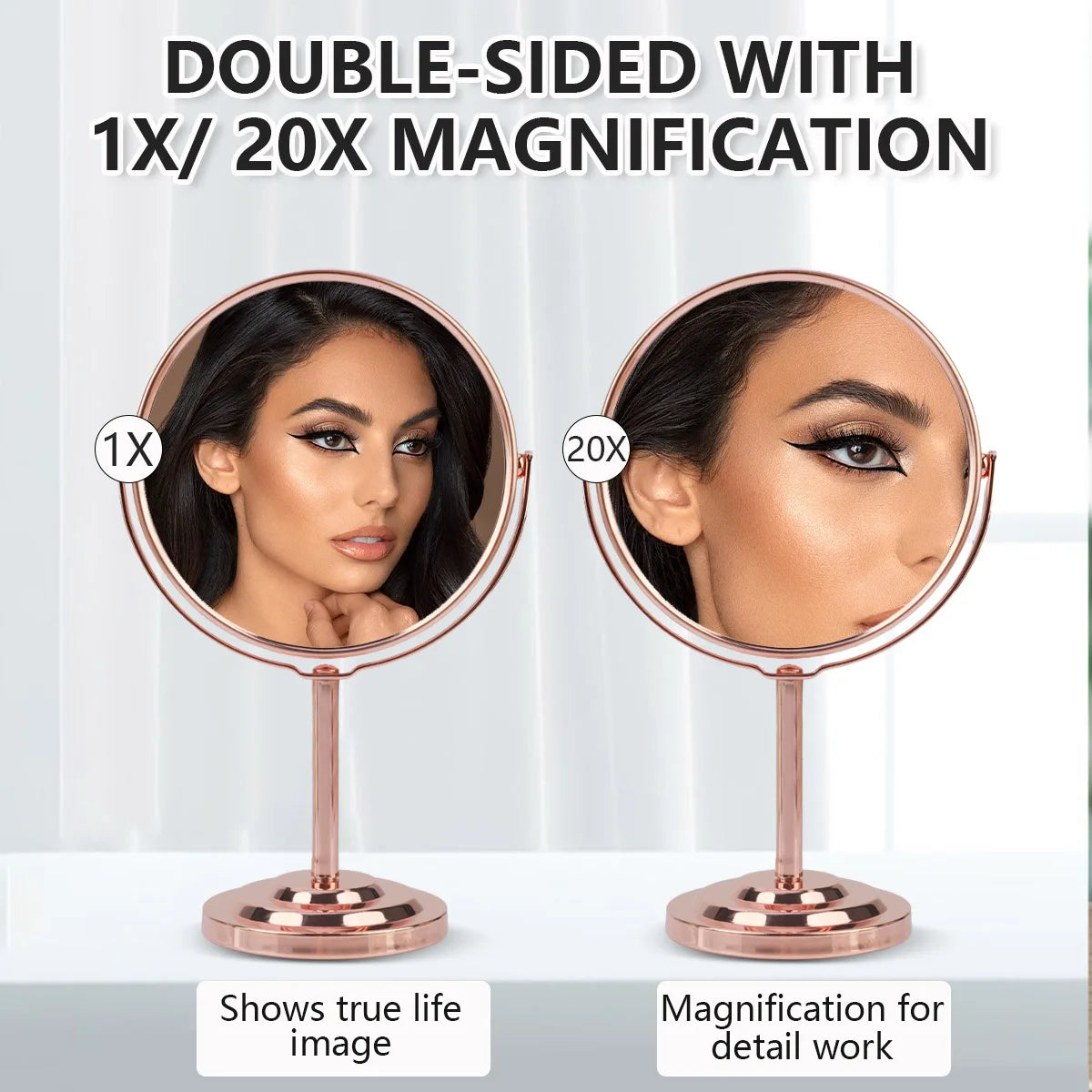 3/4/5in Double-Side Makeup Mirror With 2X Magnification Clear Reflection And Easy To Carry Desktop Vanity Mirror With Stand