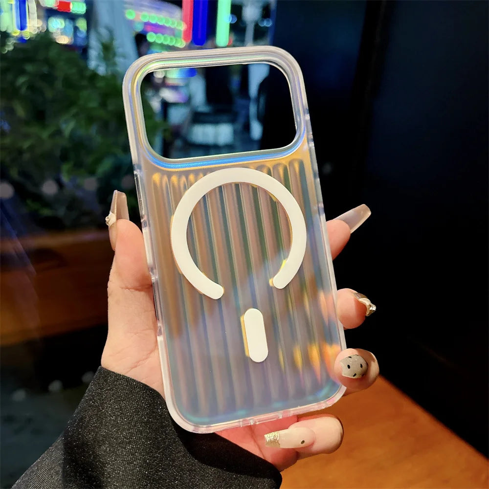 Luxury For Magsafe Aurora Clear Luggage Phone Case For iPhone 17 16 15 14 13 Pro Max Plus Wireless Charging Protective Covers RELUX.STORE