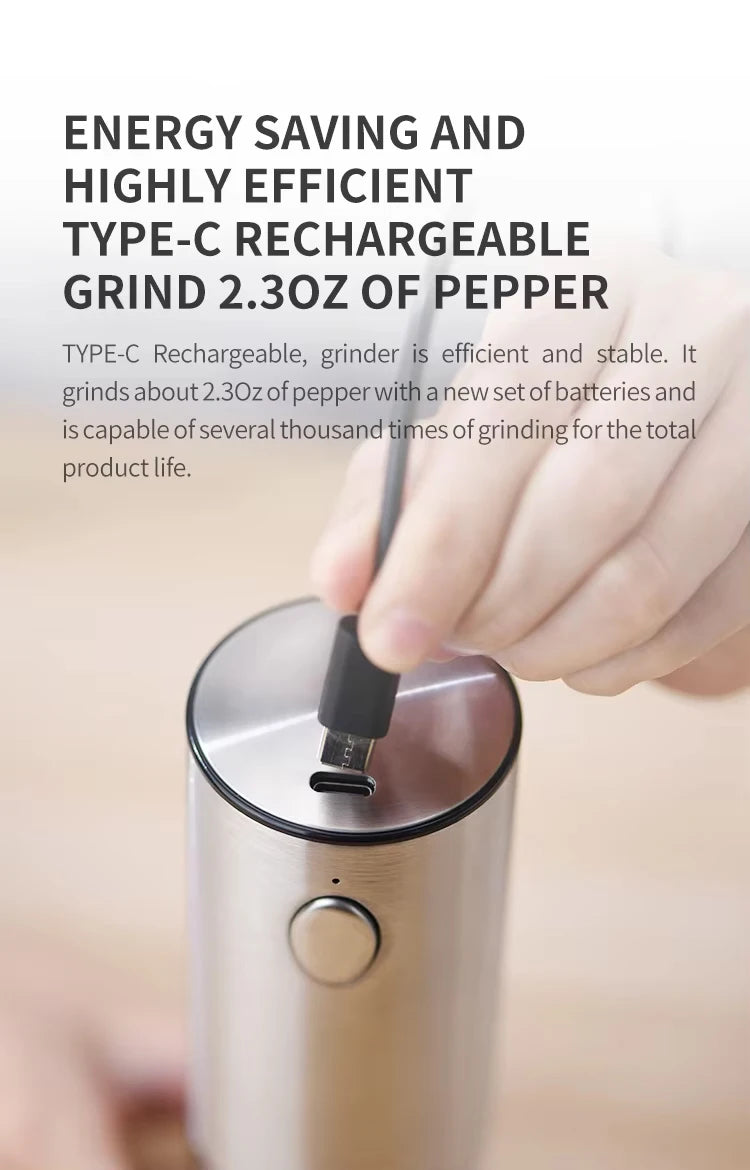 1/2pcs Automatic Pepper Grinder Salt And Pepper Grinder USB Rechargeable Adjustable Coarseness Spice Mill for Kitchen Tool