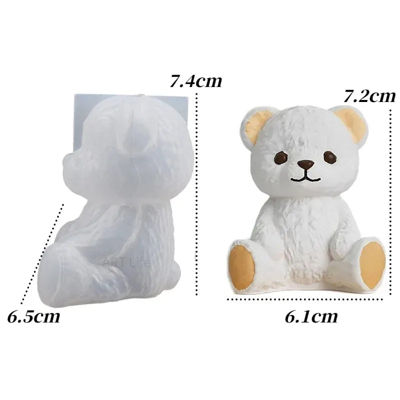 Smiling Teddy Bear Silicone Candle Mold 3D Animal Soap Resin Crafts Plaster Making Kit Handmade Ice Cube Mould Home Decor Gift RELUX.STORE