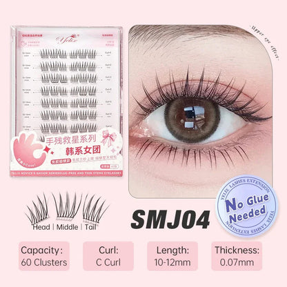 Yelix Self-adhesive Glue Free False Eyelashes Reusable DIY Segmented DIY Lashes Clusters No Glue Needed Natural Soft Lashes RELUX.STORE
