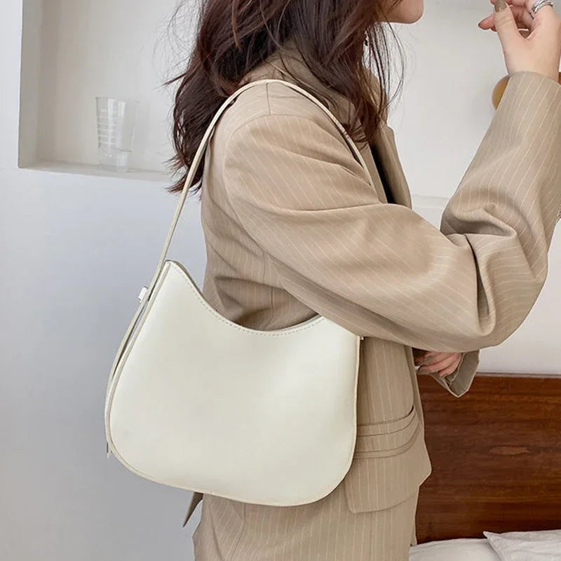 New Trendy and Fashionable Shoulder Underarm Bag PU Leather Solid Color Tote Handbag Luxury Brand Female Portable Shoulder Bag RELUX.STORE